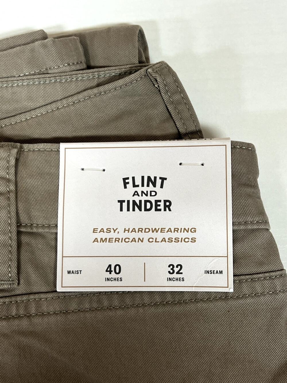 NWT Flint and Timber Pants Men's Size 40x32 Khaki Athletic Tapered Fit (0908)